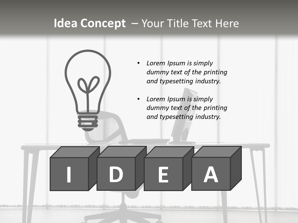 Still Life Shot Of Computer Monitor And Keyboard With Office Chair. PowerPoint Template