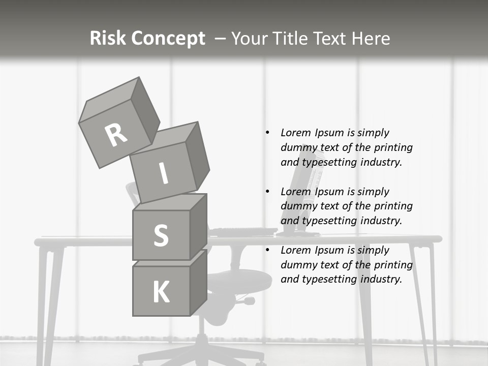 Still Life Shot Of Computer Monitor And Keyboard With Office Chair. PowerPoint Template