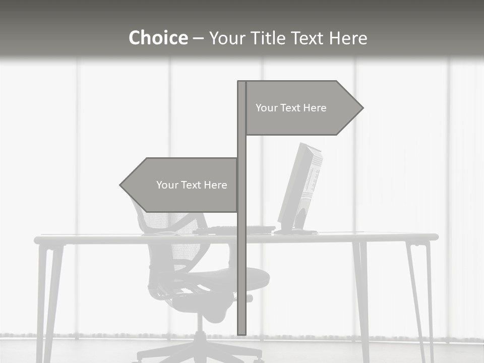 Still Life Shot Of Computer Monitor And Keyboard With Office Chair. PowerPoint Template