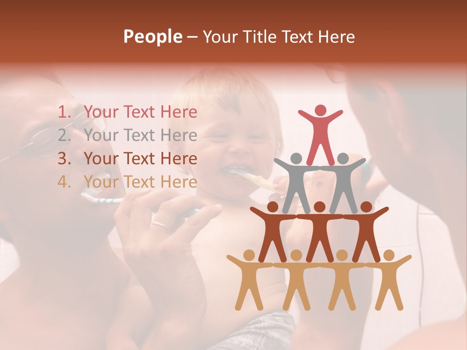 The Father Learns The Son To Clean Teeth PowerPoint Template