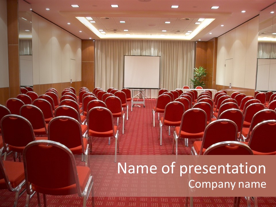 Empty Conference Room Ready For Audience PowerPoint Template