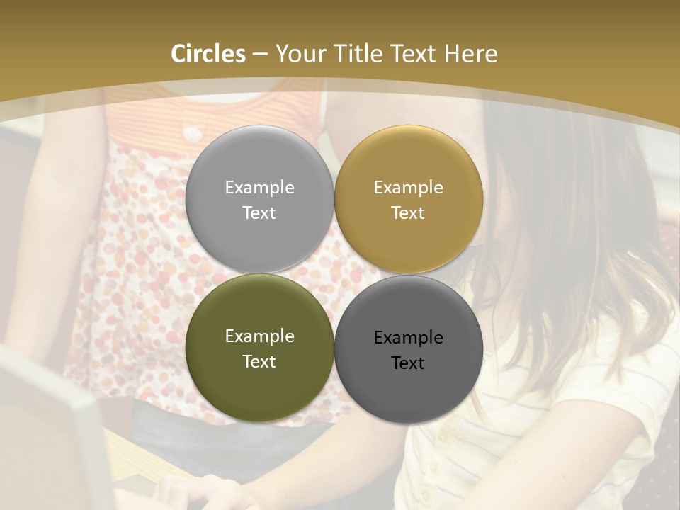 Two Cute School Girls Doing Research On-Line In The School Library. Focus On The Girl Sitting Down. PowerPoint Template