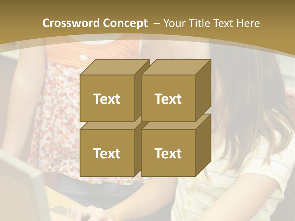 Two Cute School Girls Doing Research On-Line In The School Library. Focus On The Girl Sitting Down. PowerPoint Template