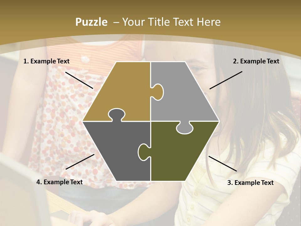 Two Cute School Girls Doing Research On-Line In The School Library. Focus On The Girl Sitting Down. PowerPoint Template