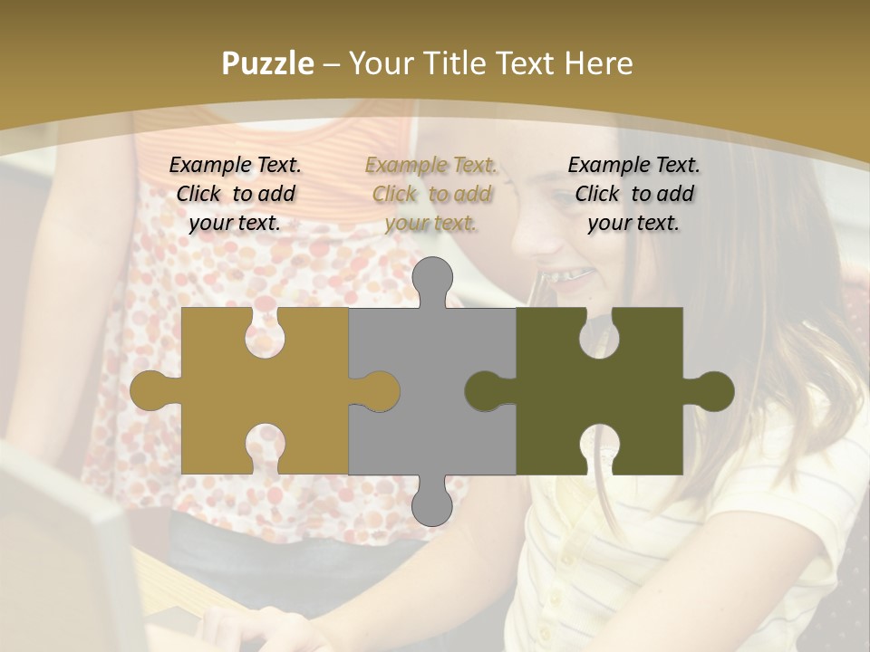 Two Cute School Girls Doing Research On-Line In The School Library. Focus On The Girl Sitting Down. PowerPoint Template