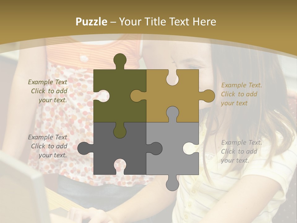 Two Cute School Girls Doing Research On-Line In The School Library. Focus On The Girl Sitting Down. PowerPoint Template