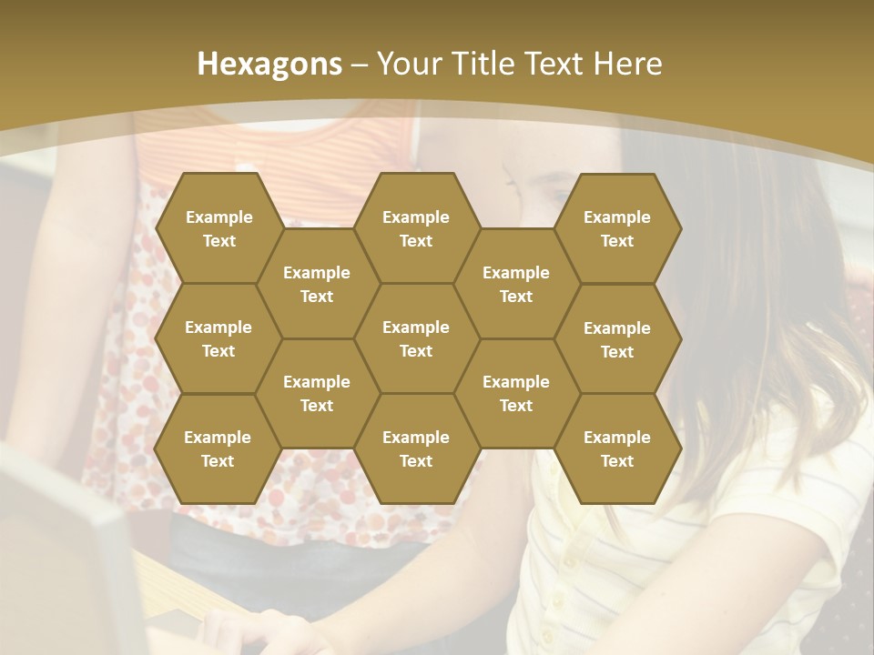 Two Cute School Girls Doing Research On-Line In The School Library. Focus On The Girl Sitting Down. PowerPoint Template