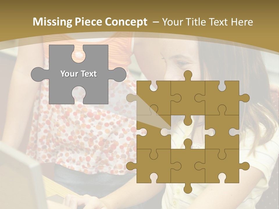 Two Cute School Girls Doing Research On-Line In The School Library. Focus On The Girl Sitting Down. PowerPoint Template