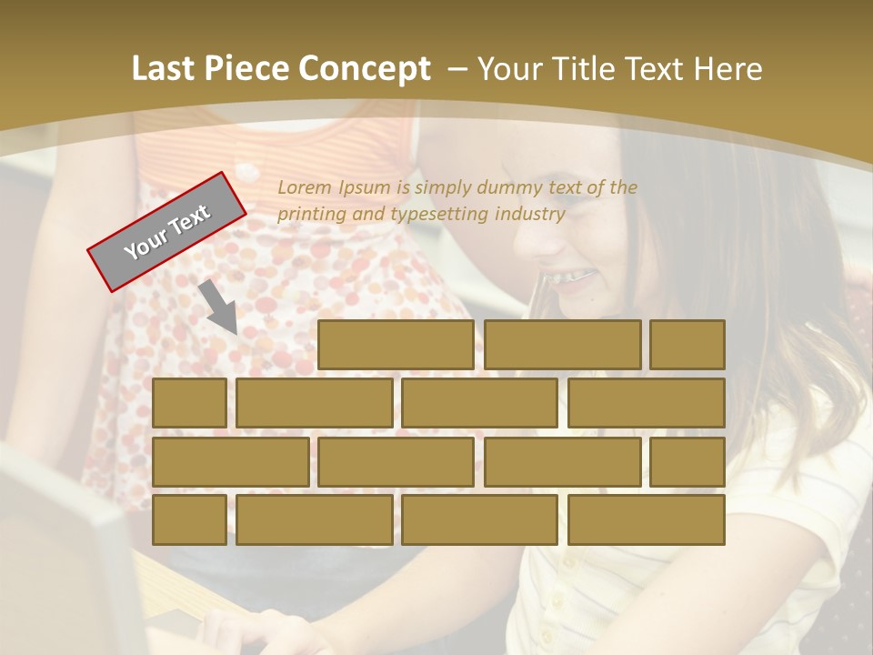 Two Cute School Girls Doing Research On-Line In The School Library. Focus On The Girl Sitting Down. PowerPoint Template