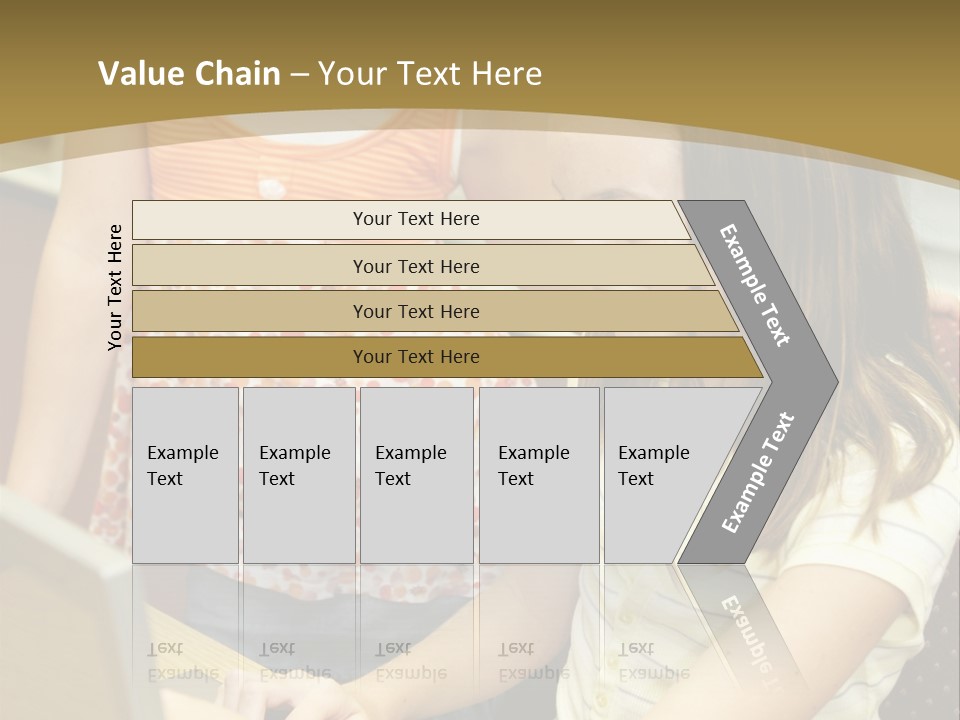Two Cute School Girls Doing Research On-Line In The School Library. Focus On The Girl Sitting Down. PowerPoint Template