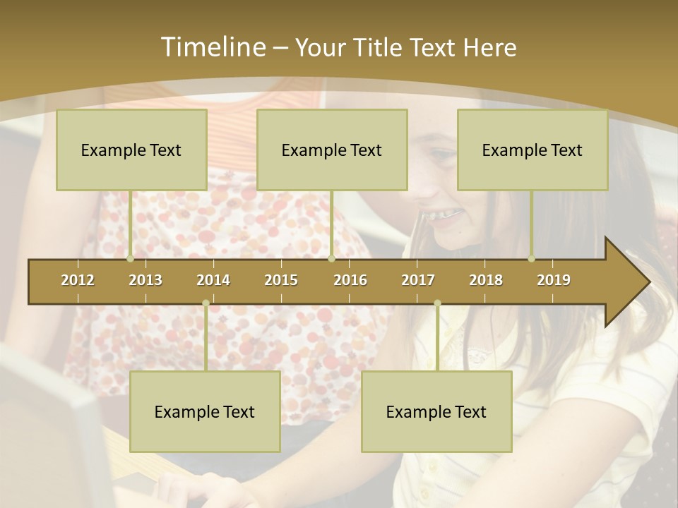Two Cute School Girls Doing Research On-Line In The School Library. Focus On The Girl Sitting Down. PowerPoint Template