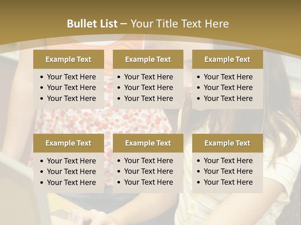 Two Cute School Girls Doing Research On-Line In The School Library. Focus On The Girl Sitting Down. PowerPoint Template
