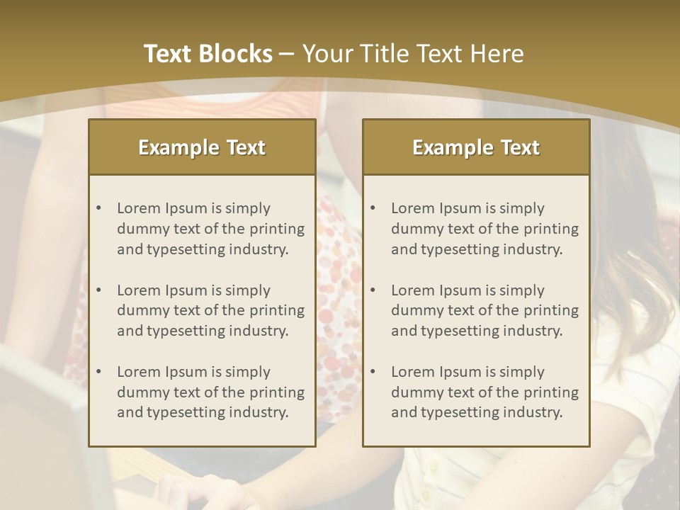 Two Cute School Girls Doing Research On-Line In The School Library. Focus On The Girl Sitting Down. PowerPoint Template