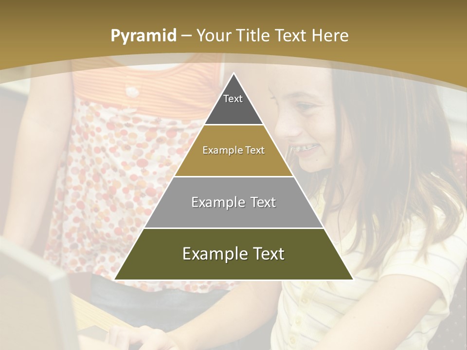 Two Cute School Girls Doing Research On-Line In The School Library. Focus On The Girl Sitting Down. PowerPoint Template