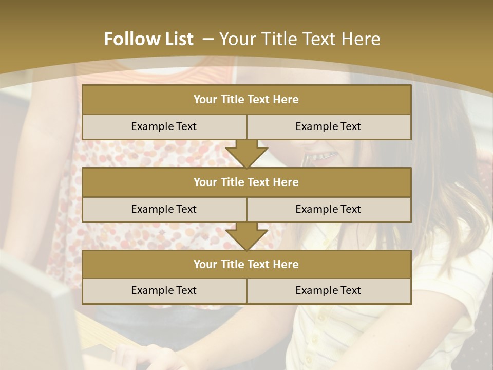 Two Cute School Girls Doing Research On-Line In The School Library. Focus On The Girl Sitting Down. PowerPoint Template