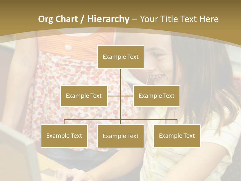 Two Cute School Girls Doing Research On-Line In The School Library. Focus On The Girl Sitting Down. PowerPoint Template