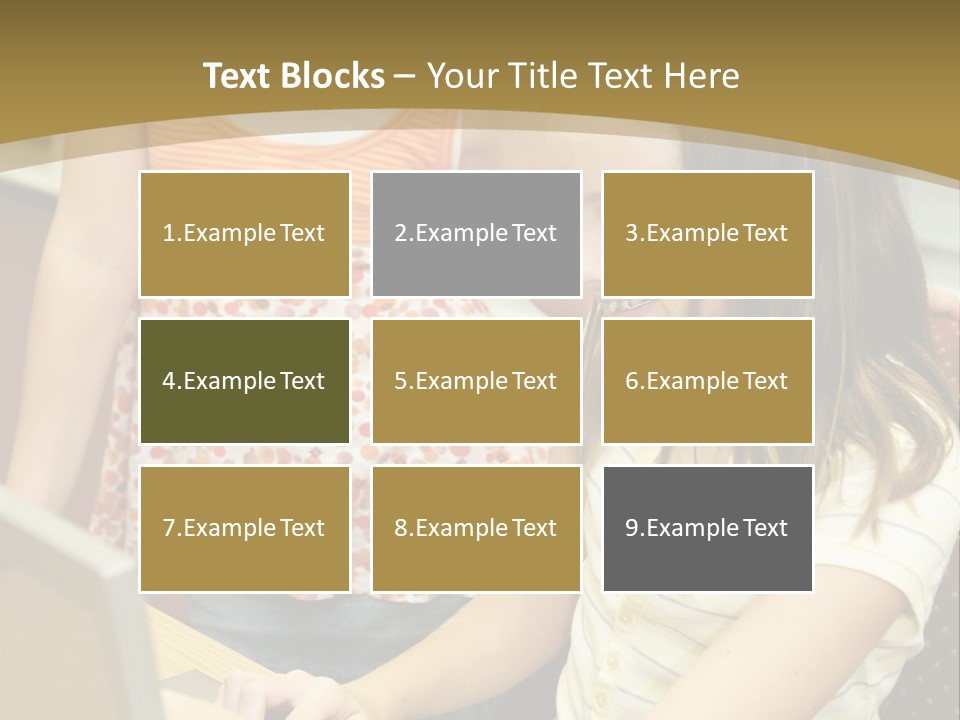 Two Cute School Girls Doing Research On-Line In The School Library. Focus On The Girl Sitting Down. PowerPoint Template