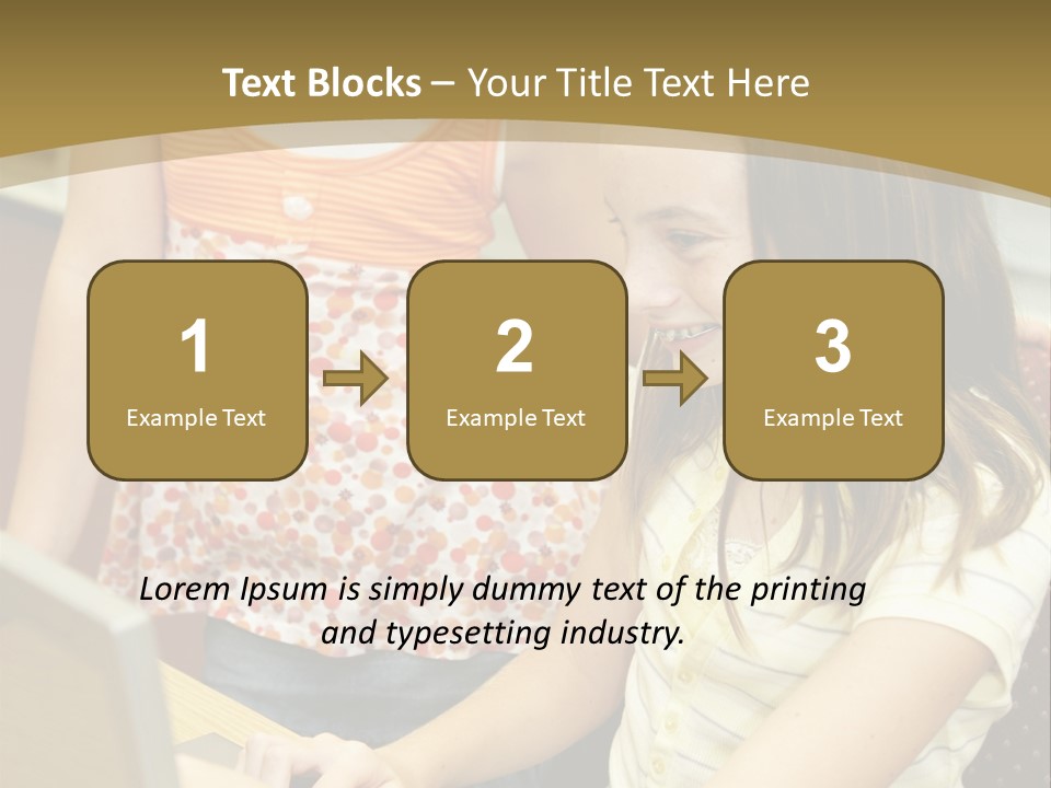 Two Cute School Girls Doing Research On-Line In The School Library. Focus On The Girl Sitting Down. PowerPoint Template