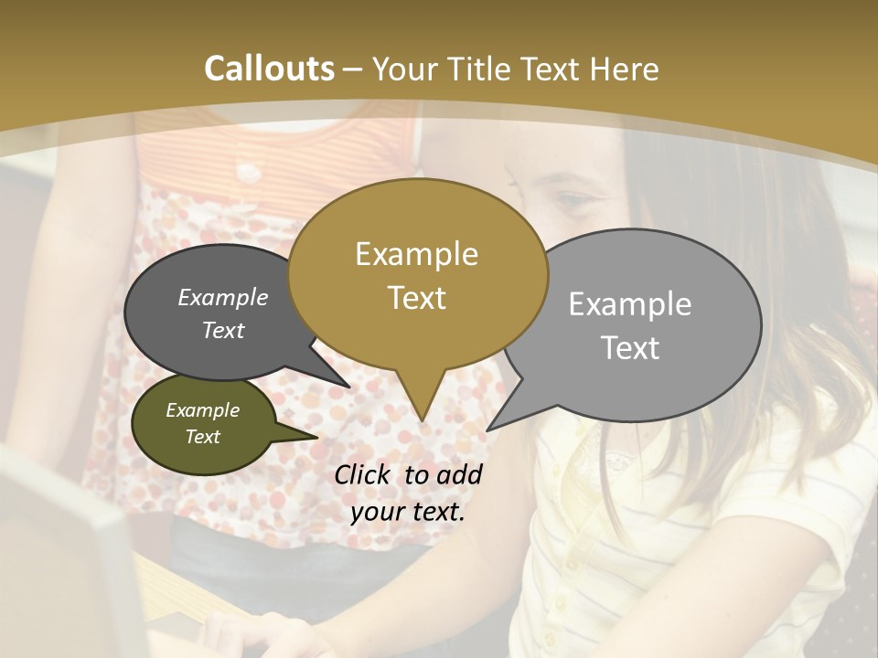 Two Cute School Girls Doing Research On-Line In The School Library. Focus On The Girl Sitting Down. PowerPoint Template