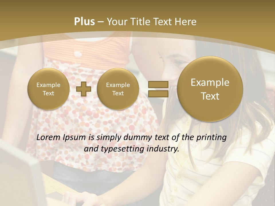 Two Cute School Girls Doing Research On-Line In The School Library. Focus On The Girl Sitting Down. PowerPoint Template