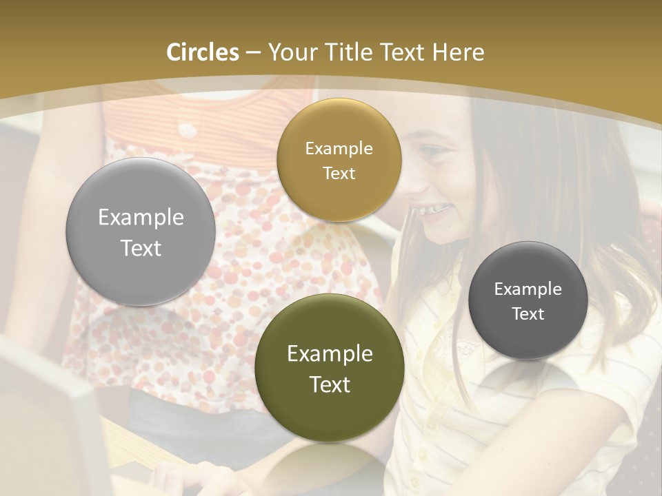 Two Cute School Girls Doing Research On-Line In The School Library. Focus On The Girl Sitting Down. PowerPoint Template