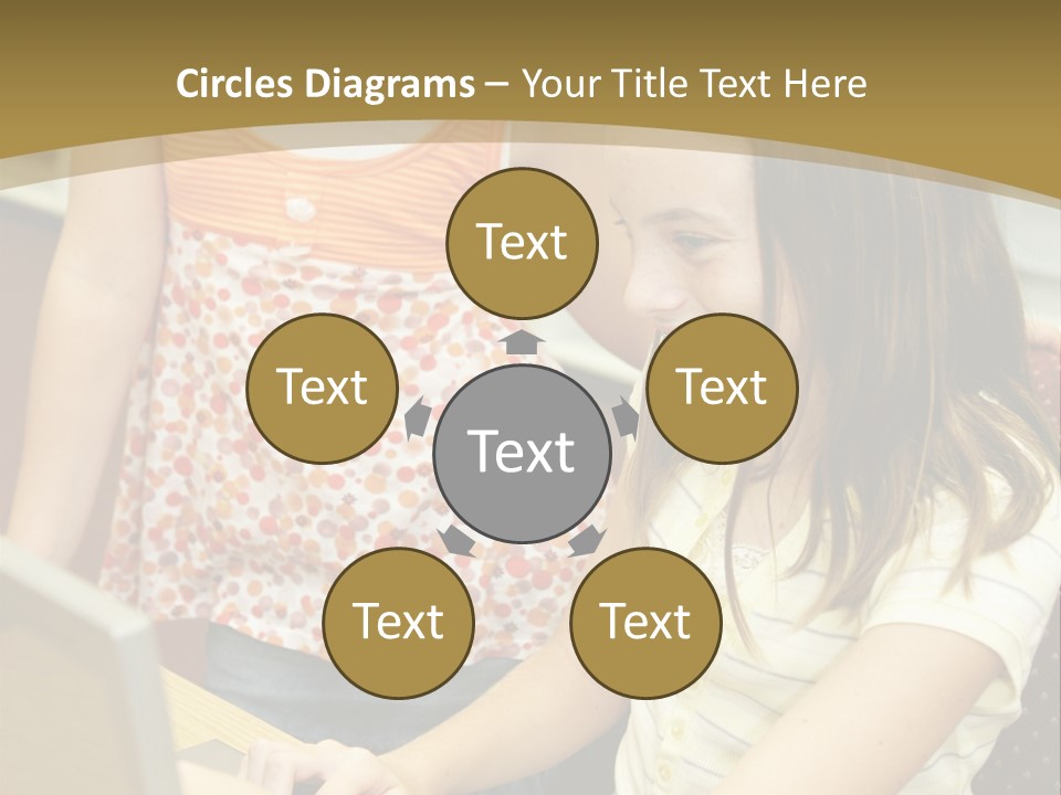 Two Cute School Girls Doing Research On-Line In The School Library. Focus On The Girl Sitting Down. PowerPoint Template