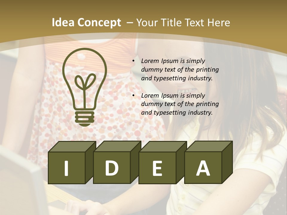 Two Cute School Girls Doing Research On-Line In The School Library. Focus On The Girl Sitting Down. PowerPoint Template