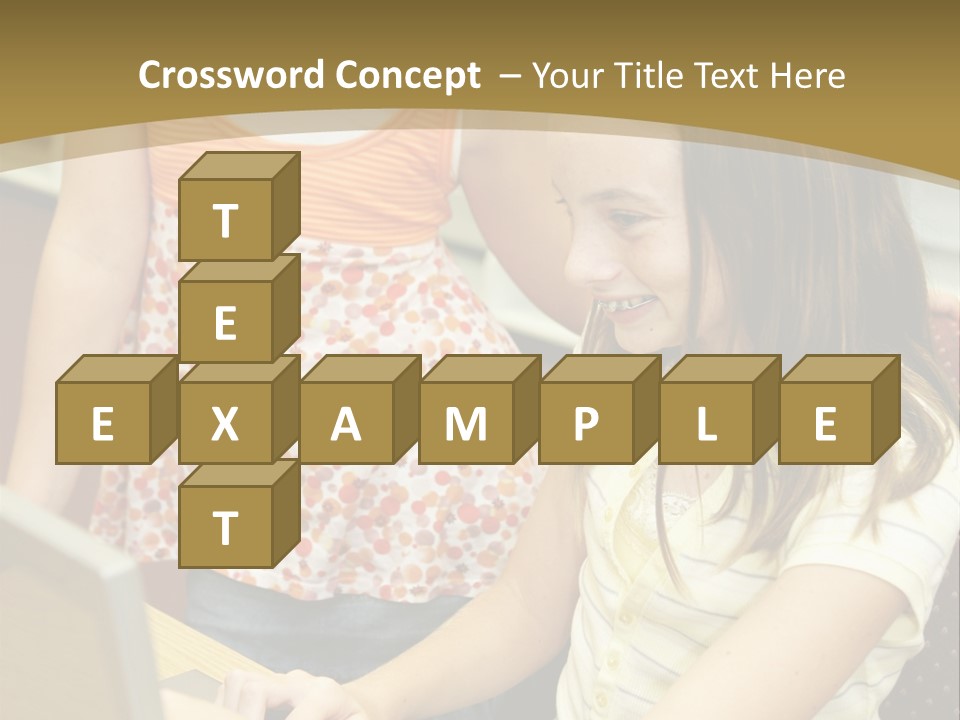 Two Cute School Girls Doing Research On-Line In The School Library. Focus On The Girl Sitting Down. PowerPoint Template