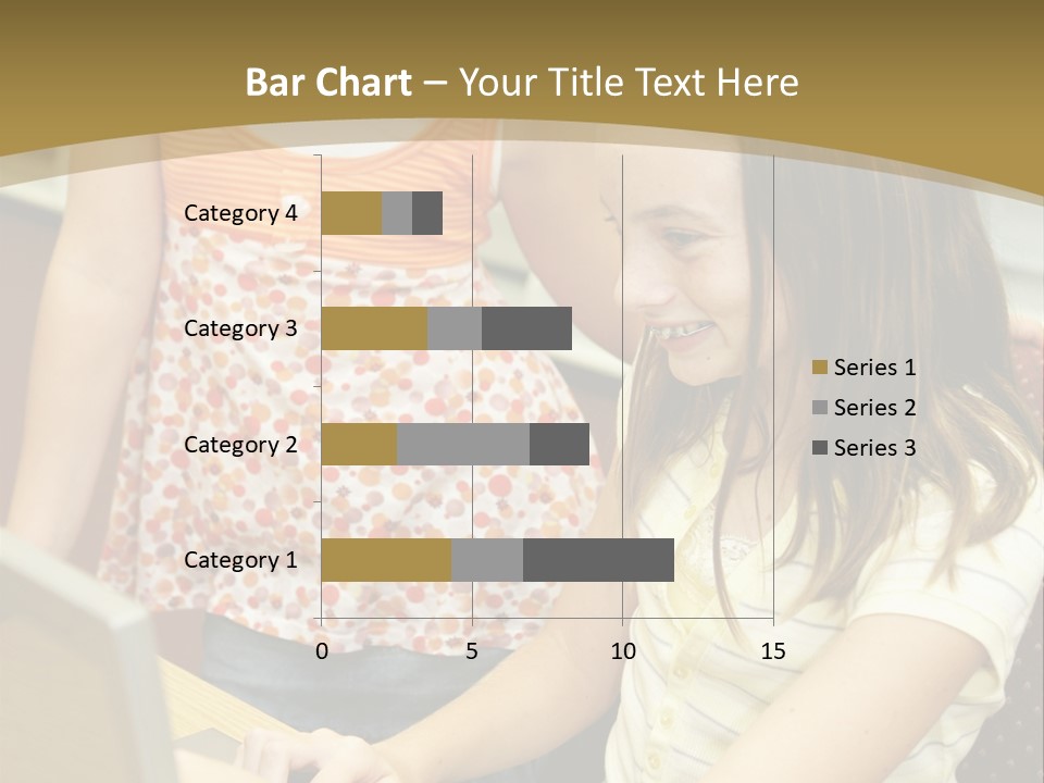Two Cute School Girls Doing Research On-Line In The School Library. Focus On The Girl Sitting Down. PowerPoint Template