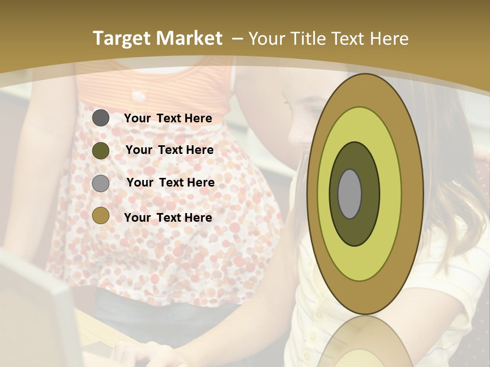 Two Cute School Girls Doing Research On-Line In The School Library. Focus On The Girl Sitting Down. PowerPoint Template