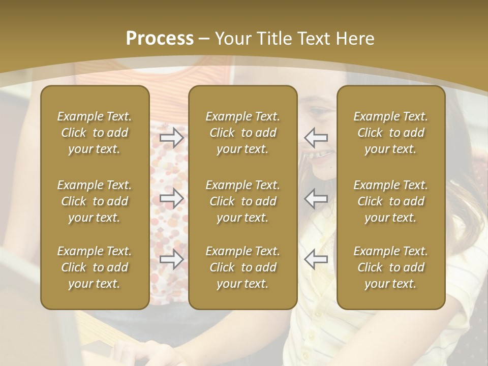Two Cute School Girls Doing Research On-Line In The School Library. Focus On The Girl Sitting Down. PowerPoint Template