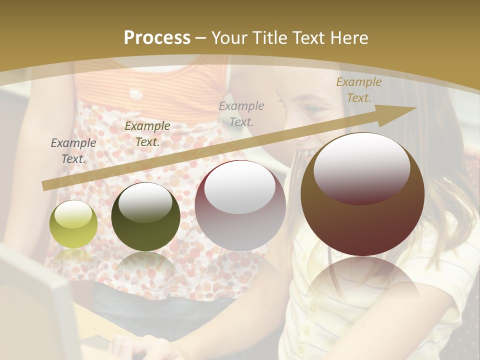 Two Cute School Girls Doing Research On-Line In The School Library. Focus On The Girl Sitting Down. PowerPoint Template