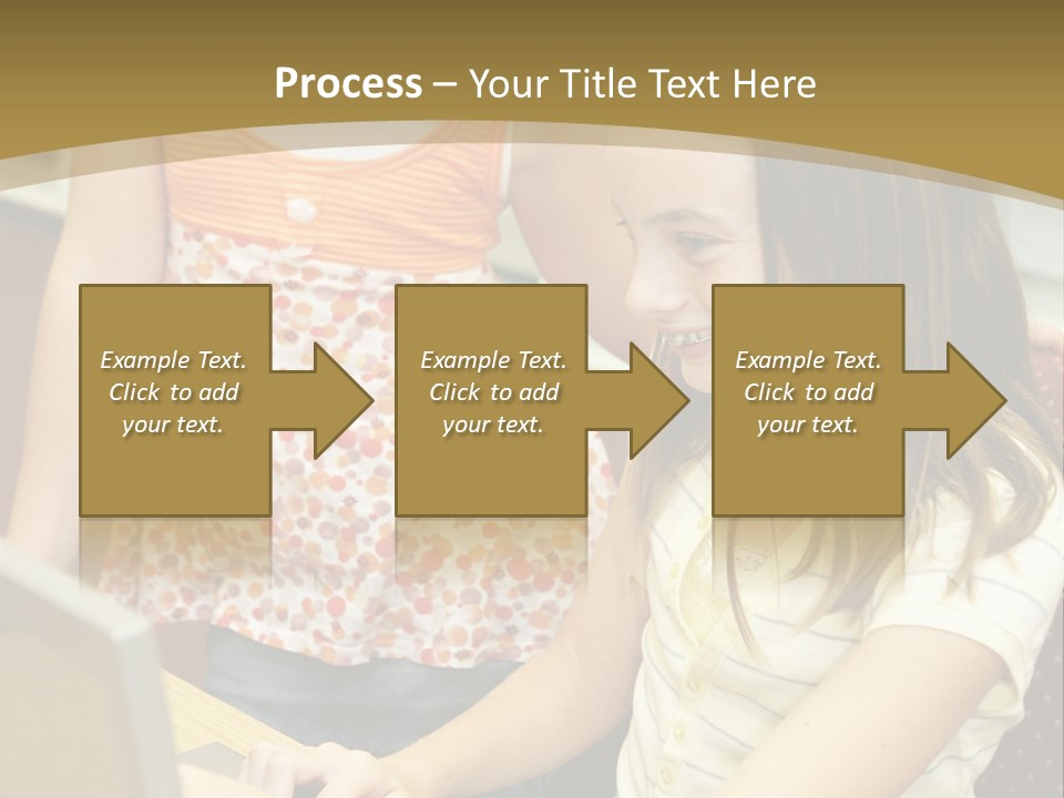 Two Cute School Girls Doing Research On-Line In The School Library. Focus On The Girl Sitting Down. PowerPoint Template