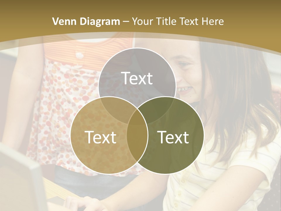Two Cute School Girls Doing Research On-Line In The School Library. Focus On The Girl Sitting Down. PowerPoint Template