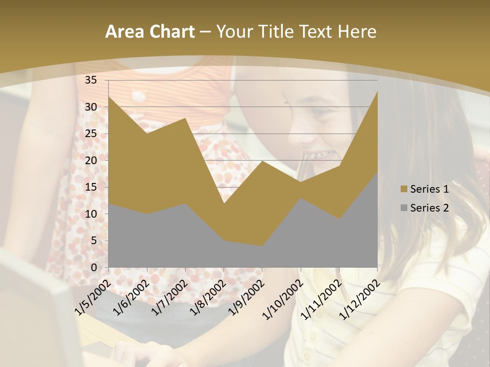 Two Cute School Girls Doing Research On-Line In The School Library. Focus On The Girl Sitting Down. PowerPoint Template