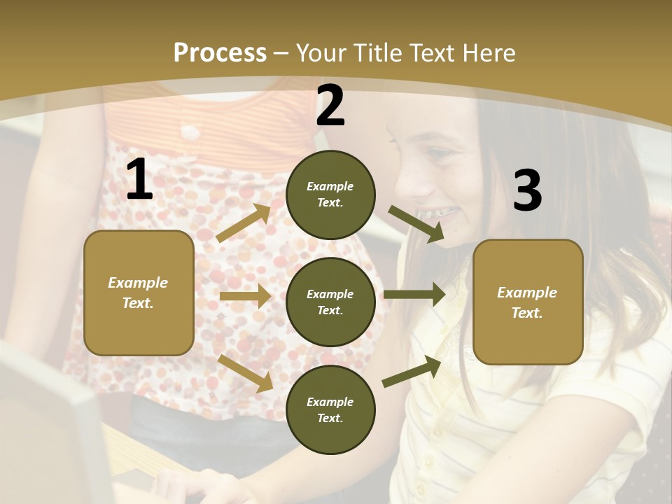 Two Cute School Girls Doing Research On-Line In The School Library. Focus On The Girl Sitting Down. PowerPoint Template