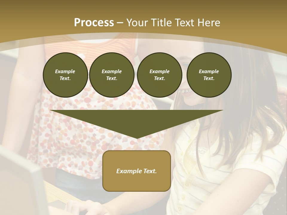 Two Cute School Girls Doing Research On-Line In The School Library. Focus On The Girl Sitting Down. PowerPoint Template