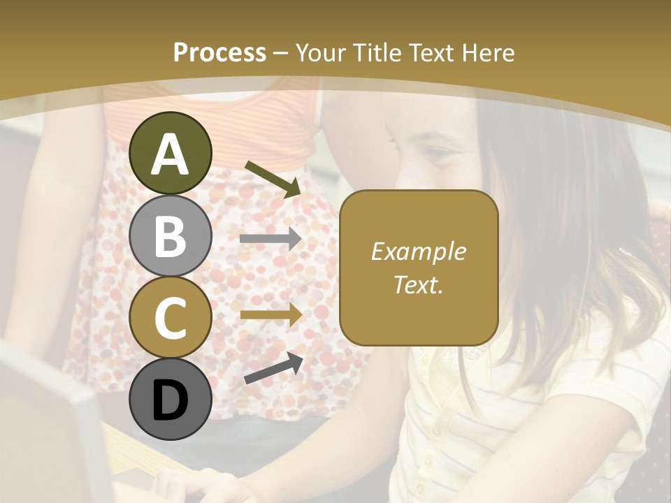 Two Cute School Girls Doing Research On-Line In The School Library. Focus On The Girl Sitting Down. PowerPoint Template