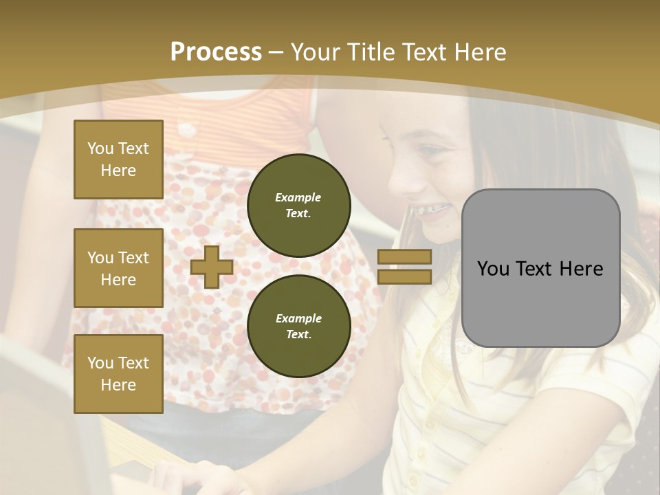 Two Cute School Girls Doing Research On-Line In The School Library. Focus On The Girl Sitting Down. PowerPoint Template