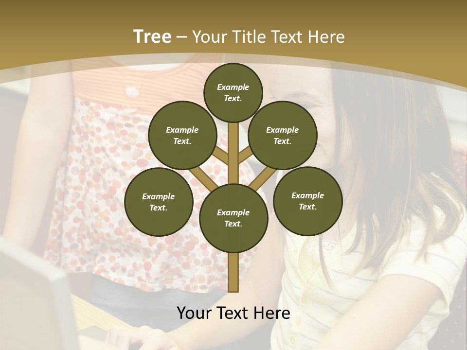 Two Cute School Girls Doing Research On-Line In The School Library. Focus On The Girl Sitting Down. PowerPoint Template