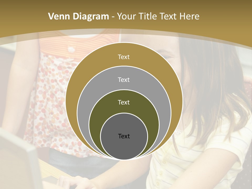 Two Cute School Girls Doing Research On-Line In The School Library. Focus On The Girl Sitting Down. PowerPoint Template