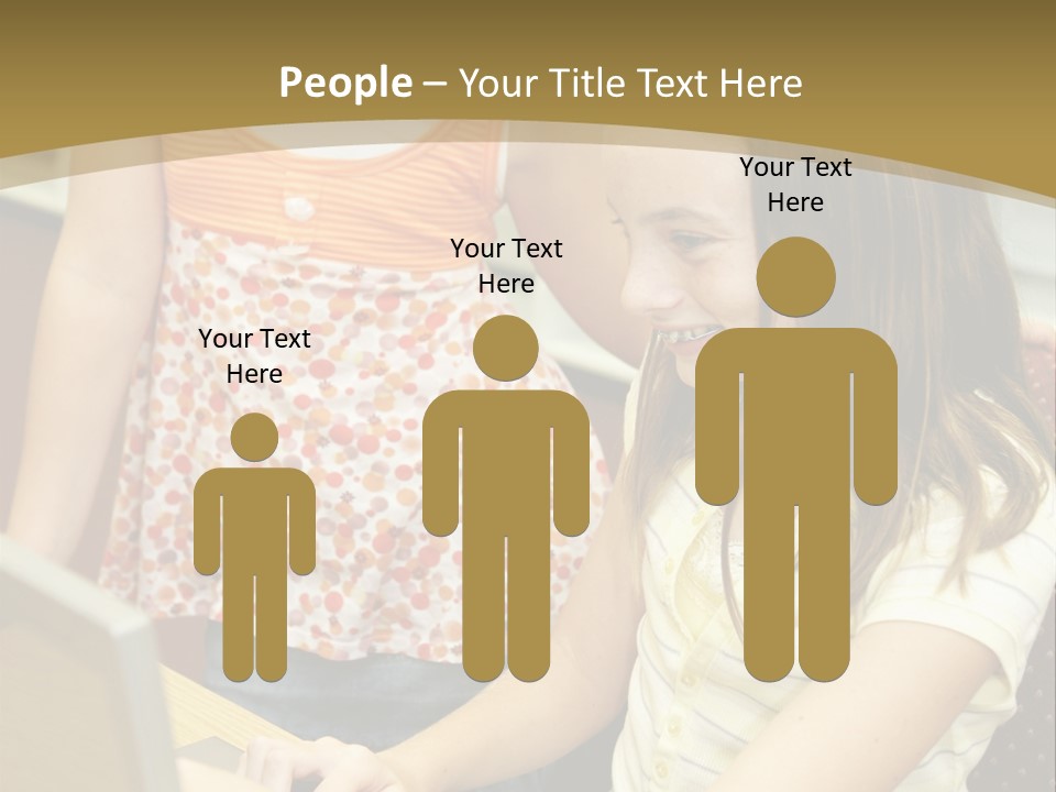 Two Cute School Girls Doing Research On-Line In The School Library. Focus On The Girl Sitting Down. PowerPoint Template