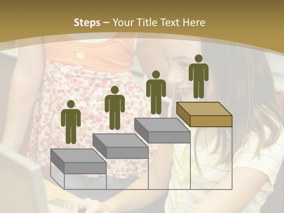 Two Cute School Girls Doing Research On-Line In The School Library. Focus On The Girl Sitting Down. PowerPoint Template