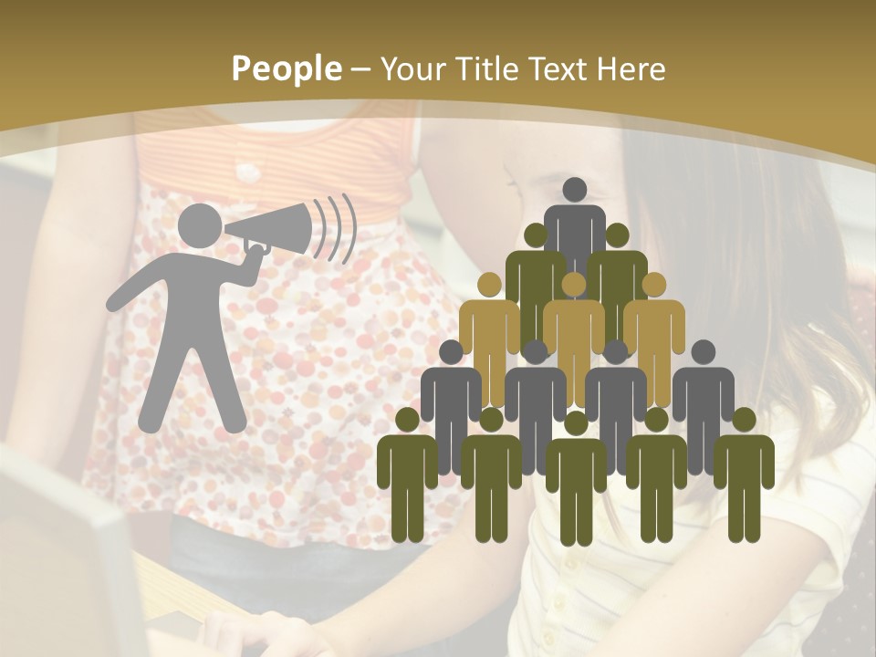 Two Cute School Girls Doing Research On-Line In The School Library. Focus On The Girl Sitting Down. PowerPoint Template