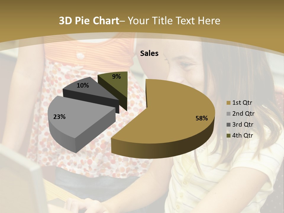 Two Cute School Girls Doing Research On-Line In The School Library. Focus On The Girl Sitting Down. PowerPoint Template