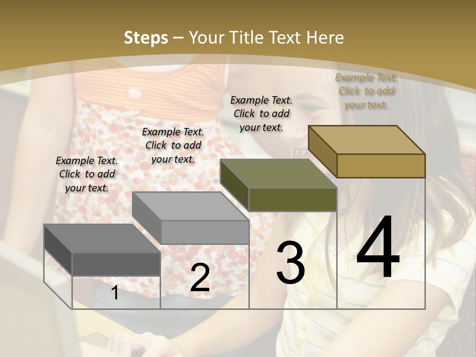 Two Cute School Girls Doing Research On-Line In The School Library. Focus On The Girl Sitting Down. PowerPoint Template