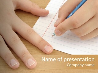 Child Hands With Pen Ready To Write PowerPoint Template