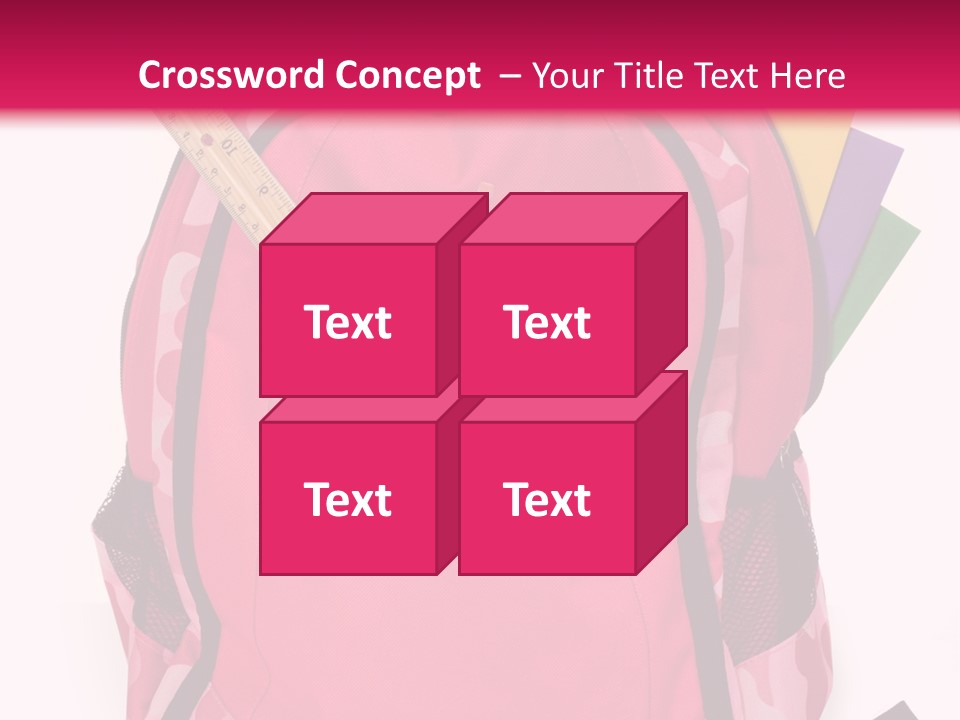 Pink Backpack With School Supplies On White Background With Folders, Pens, A Ruler And Glue PowerPoint Template