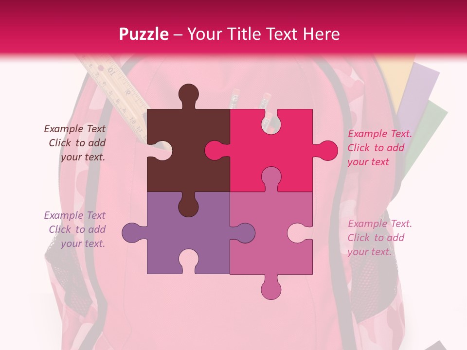 Pink Backpack With School Supplies On White Background With Folders, Pens, A Ruler And Glue PowerPoint Template