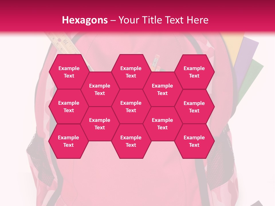 Pink Backpack With School Supplies On White Background With Folders, Pens, A Ruler And Glue PowerPoint Template